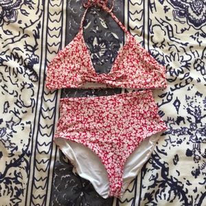 Red flower print high waisted bikini!